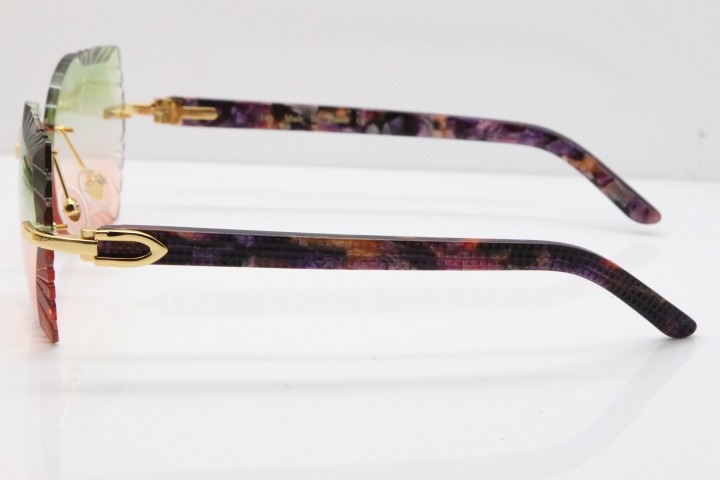 Cartier Rimless T8200762 Marble Purple Aztec Arms Sunglasses In Gold Green Brown Lens