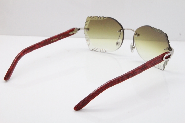 Cartier Rimless T8200762 Marble Red Aztec Arms Sunglasses In Gold Brown Lens