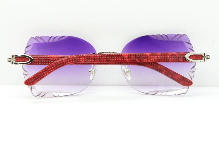 Cartier Rimless T8200762 Marble Red Aztec Arms Sunglasses In Gold Purple Lens