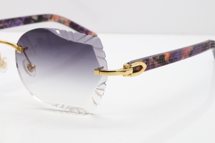Cartier Rimless T8200762 Marble Purple Aztec Arms Sunglasses In Gold Gray Lens