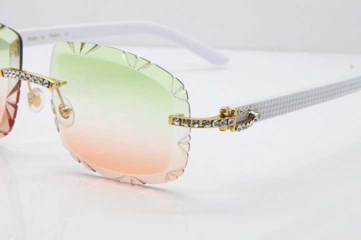 Cartier Rimless 8200762 Big Diamond White Aztec Arms Sunglasses In Gold Green Brown Lens 