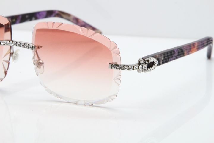 Cartier Rimless 8200762 Big Diamond Marble Purple Aztec Arms Sunglasses In Gold Pink Lens