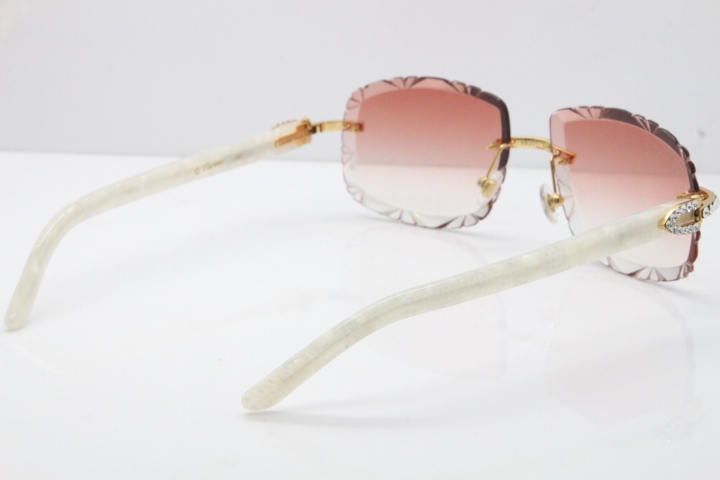 Cartier Rimless 8200762 Big Diamond Marble White Aztec Arms Sunglasses In Gold Pink Lens