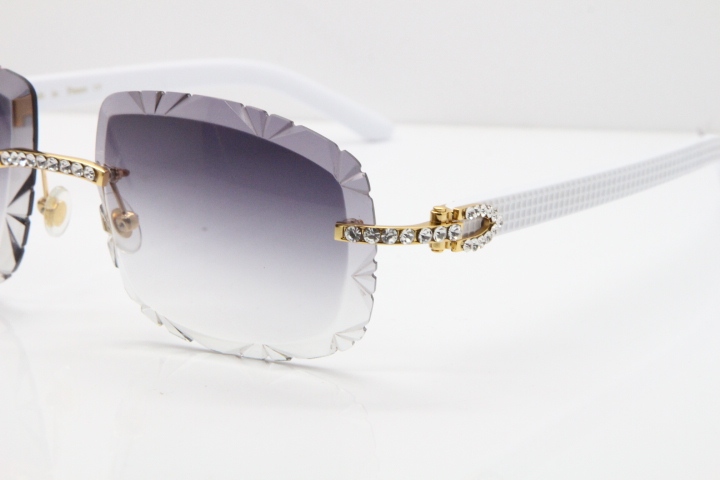 Cartier Rimless 8200762 Big Diamond White Aztec Arms Sunglasses In Gold Gray Lens