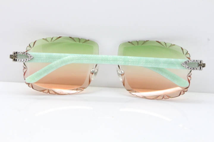 Cartier Rimless 8200762 Big Diamond Marble Green Aztec Arms Sunglasses In Gold Green Brown Lens 