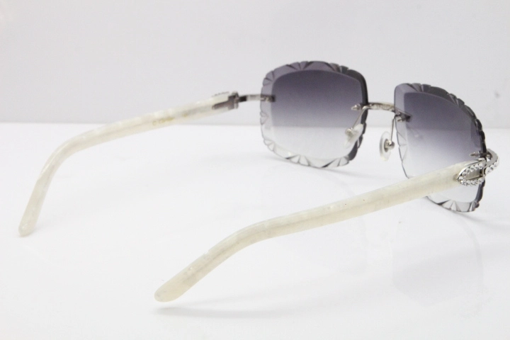 Cartier Rimless 8200762 Big Diamond Marble White Aztec Arms Sunglasses In Gold Gray Lens