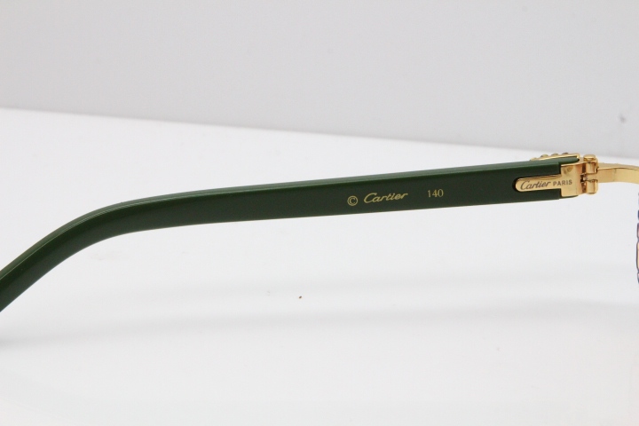 Cartier Rimless 8200762 Big Diamond Green Aztec Arms Sunglasses In Gold Pink Lens