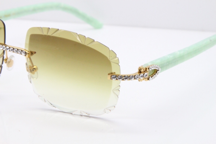 Cartier Rimless 8200762 Big Diamond Marble Green Aztec Arms Sunglasses In Gold Brown Lens 