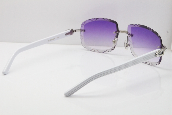 Cartier Rimless 8200762 Big Diamond White Aztec Arms Sunglasses In Gold Purple Lens 