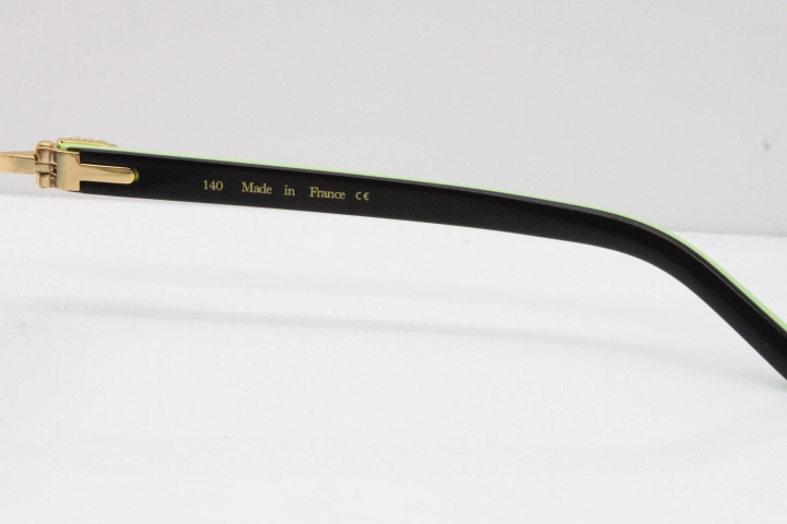 Cartier Rimless 8200762 Big Diamond Black Green Aztec Arms Sunglasses In Gold Blue Lens