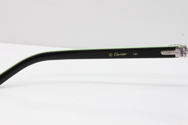 Cartier Rimless 8200762 Big Diamond  Black Green Aztec Arms Sunglasses In Gold Purpel Lens 