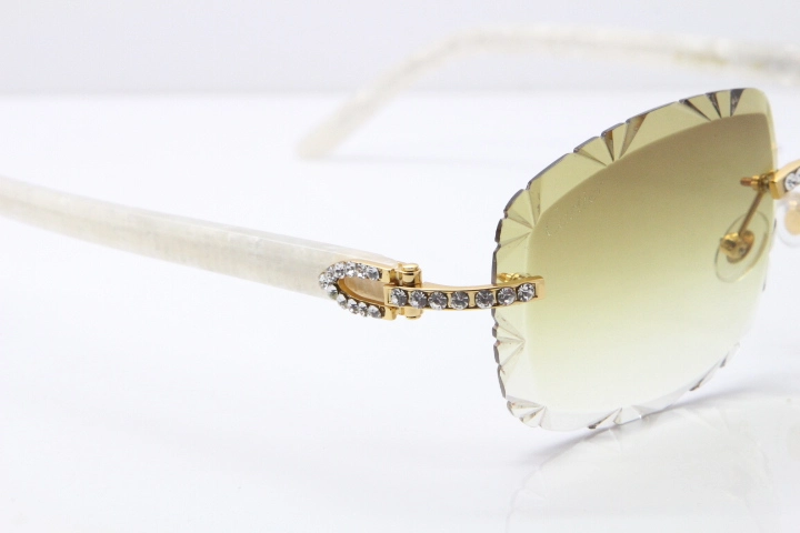 Cartier Rimless 8200762 Big Diamond Marble White Aztec Arms Sunglasses In Gold Brown Lens