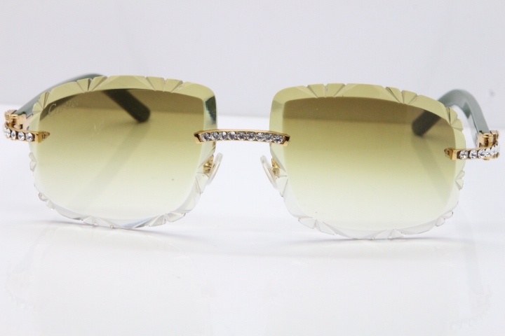 Cartier Rimless 8200762 Big Diamond Green Aztec Arms Sunglasses In Gold Brown Lens 