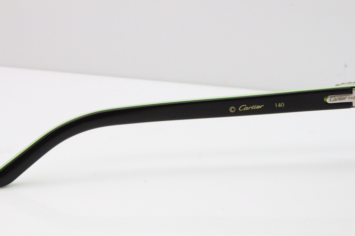 Cartier Rimless 8200762 Big Diamond Black Green Aztec Arms Sunglasses In Gold Brown Lens