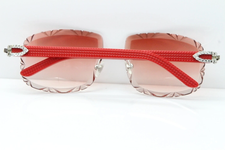 Cartier Rimless 8200762 Big Diamond Red Aztec Arms Sunglasses In Gold Pink Lens