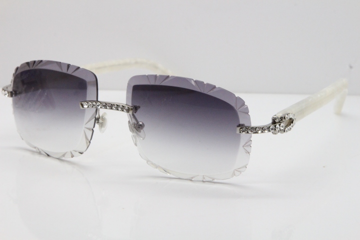 Cartier Rimless 8200762 Big Diamond Marble White Aztec Arms Sunglasses In Gold Gray Lens