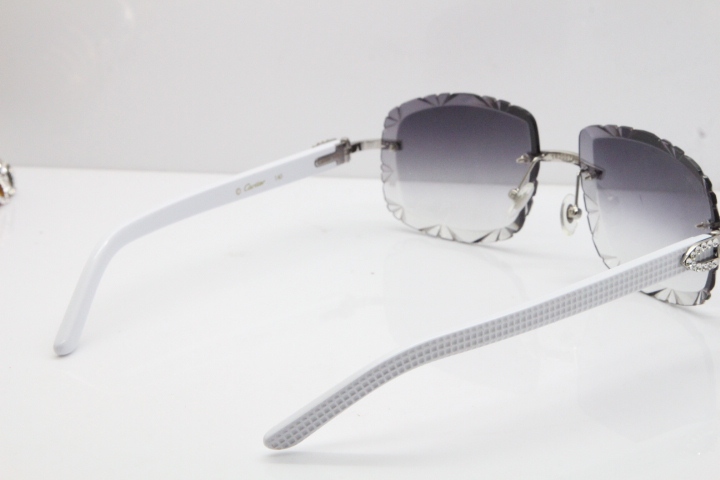 Cartier Rimless 8200762 Big Diamond White Aztec Arms Sunglasses In Gold Gray Lens