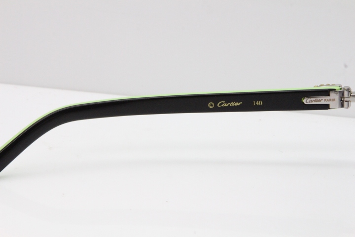 Cartier Rimless 8200762 Big Diamond Black Green Aztec Arms Sunglasses In Gold Gray Lens