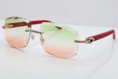 Cartier Rimless 8200762 Big Diamond Red Aztec Arms Sunglasses In Gold Green Brown Lens