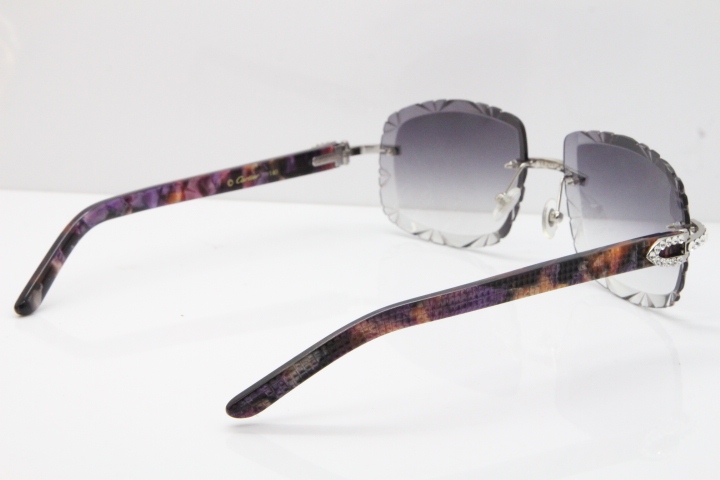 Cartier Rimless 8200762 Big Diamond Marble Purple Aztec Arms Sunglasses In Gold Gray Lens