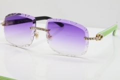 Cartier Rimless 8200762 Big Diamond  Black Green Aztec Arms Sunglasses In Gold Purpel Lens 