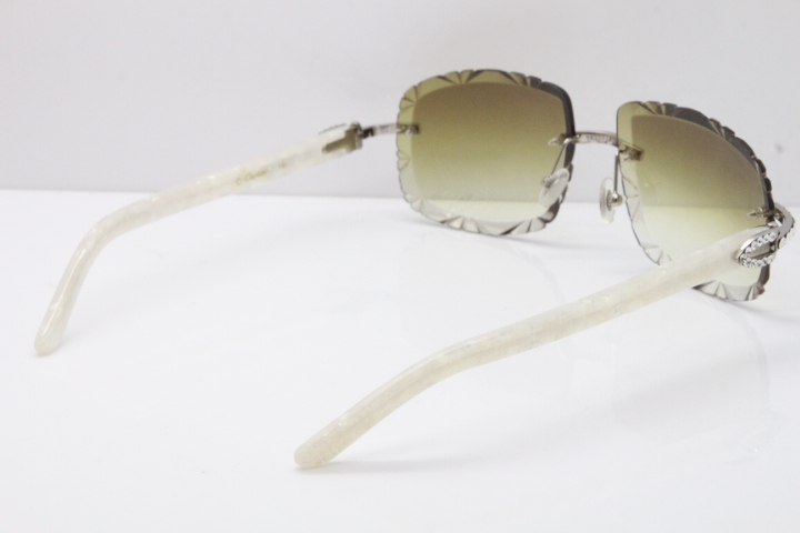 Cartier Rimless 8200762 Big Diamond Marble White Aztec Arms Sunglasses In Gold Brown Lens