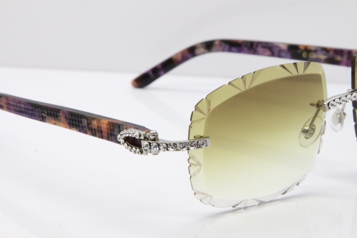 Cartier Rimless 8200762 Big Diamond Marble Purple Aztec Arms Sunglasses In Gold Brown Lens