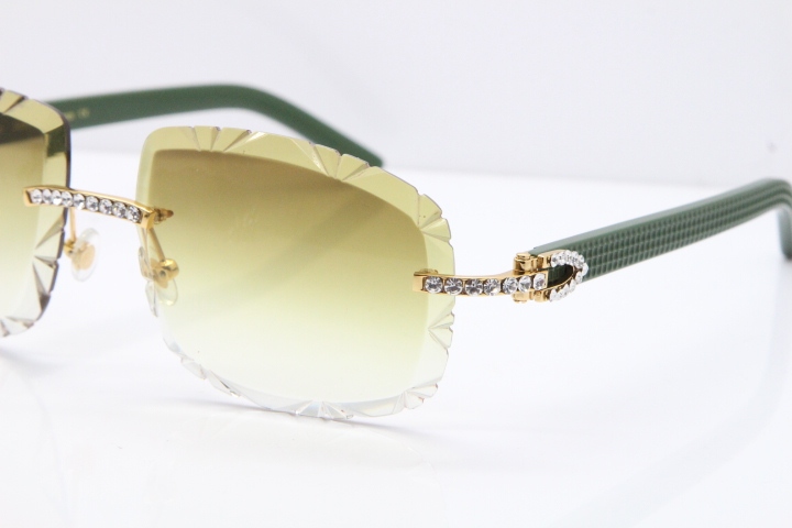 Cartier Rimless 8200762 Big Diamond Green Aztec Arms Sunglasses In Gold Brown Lens 