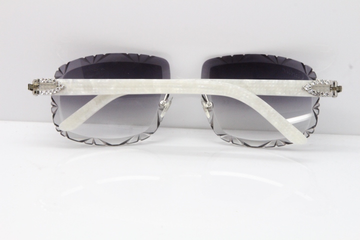 Cartier Rimless 8200762 Big Diamond Marble White Aztec Arms Sunglasses In Gold Gray Lens