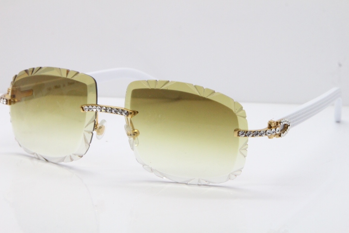 Cartier Rimless 8200762 Big Diamond White Aztec Arms Sunglasses In Gold Brown Lens 