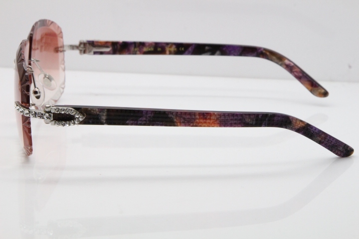 Cartier Rimless 8200762 Big Diamond Marble Purple Aztec Arms Sunglasses In Gold Pink Lens