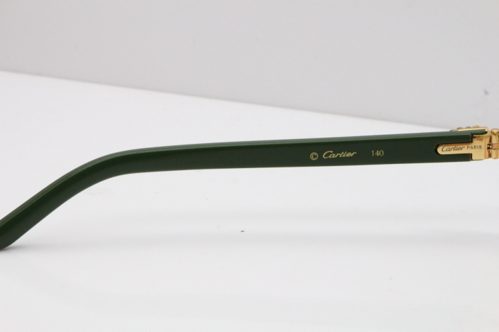 Cartier Rimless 8200762 Big Diamond Green Aztec Arms Sunglasses In Gold Green Brown Lens
