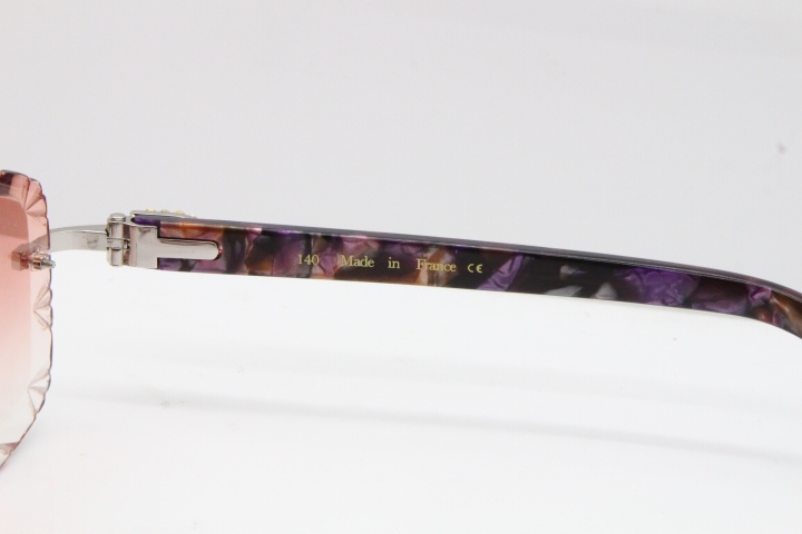 Cartier Rimless 8200762 Big Diamond Marble Purple Aztec Arms Sunglasses In Gold Pink Lens