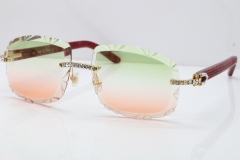 Cartier Rimless 8200762 Big Diamond Marble Red Aztec Arms Sunglasses In Gold Green Brown Lens