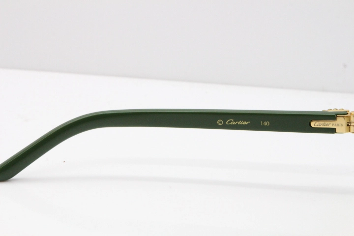 Cartier Rimless 8200762 Big Diamond Green Aztec Arms Sunglasses In Gold Brown Lens 