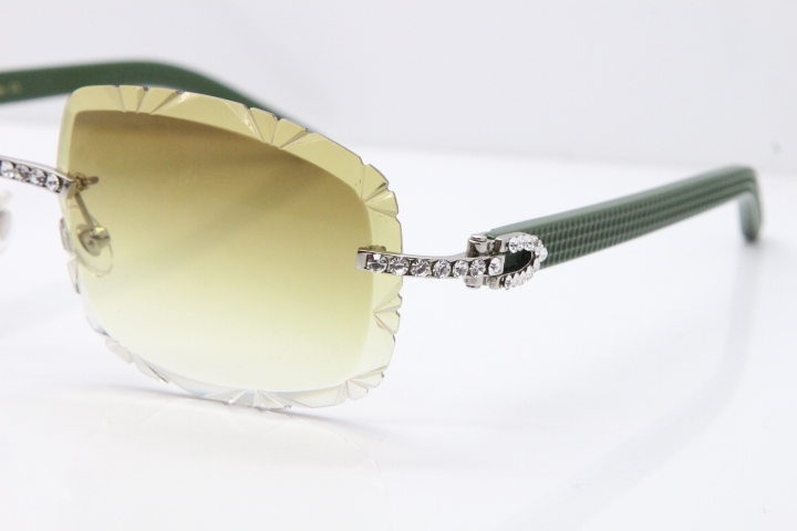 Cartier Rimless 8200762 Big Diamond Green Aztec Arms Sunglasses In Gold Brown Lens 