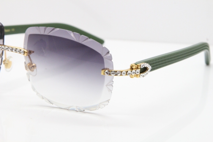 Cartier Rimless 8200762 Big Diamond Green Aztec Arms Sunglasses In Gold Gray Lens 