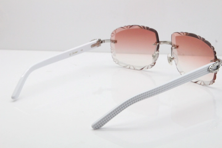 Cartier Rimless 8200762 Big Diamond White Aztec Arms Sunglasses In Gold Pink Lens