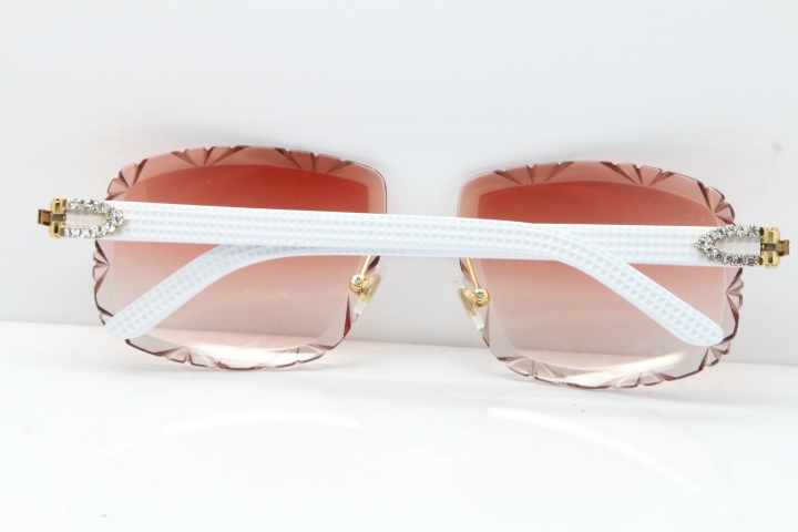 Cartier Rimless 8200762 Big Diamond White Aztec Arms Sunglasses In Gold Pink Lens