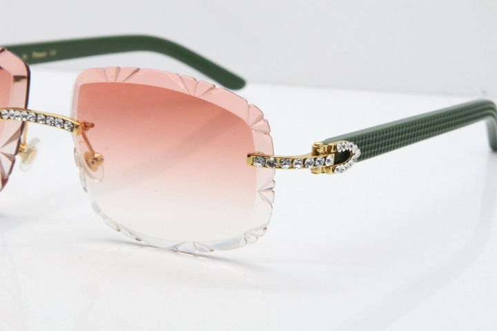 Cartier Rimless 8200762 Big Diamond Green Aztec Arms Sunglasses In Gold Pink Lens