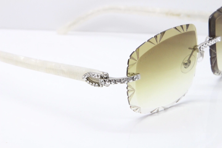 Cartier Rimless 8200762 Big Diamond Marble White Aztec Arms Sunglasses In Gold Brown Lens