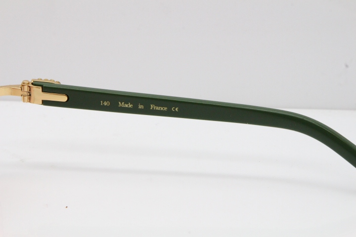 Cartier Rimless 8200762 Big Diamond Green Aztec Arms Sunglasses In Gold Pink Lens