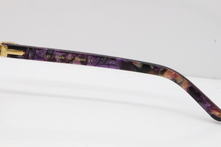 Cartier Rimless 8200762 Big Diamond Marble Purple Aztec Arms Sunglasses In Gold Brown Lens