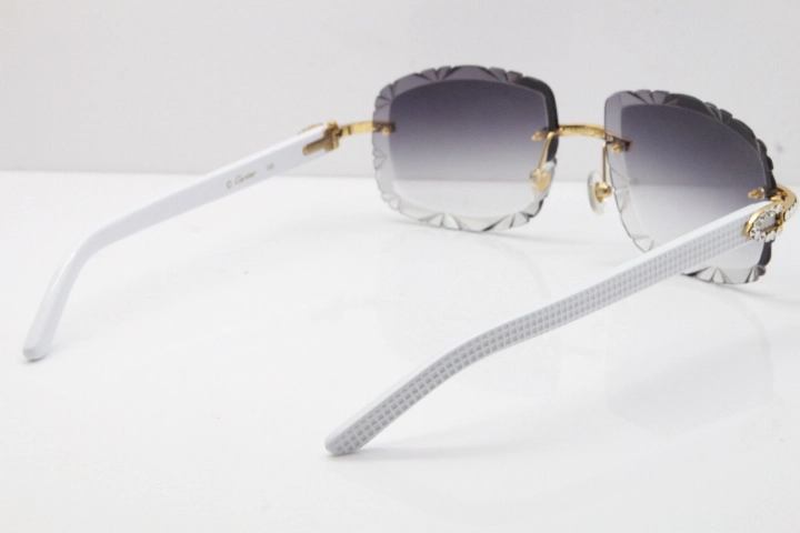 Cartier Rimless 8200762 Big Diamond White Aztec Arms Sunglasses In Gold Gray Lens