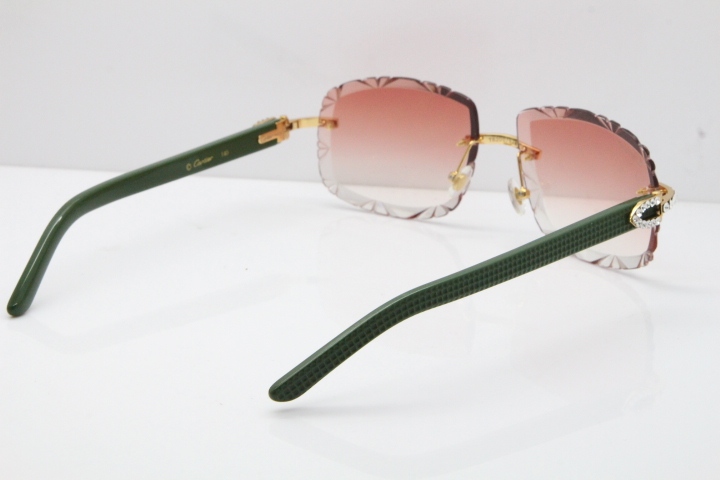 Cartier Rimless 8200762 Big Diamond Green Aztec Arms Sunglasses In Gold Pink Lens
