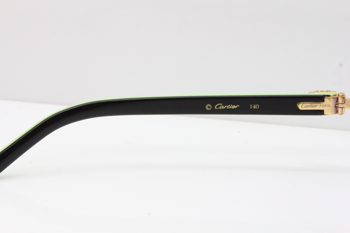 Cartier Rimless 8200762 Big Diamond  Black Green Aztec Arms Sunglasses In Gold Purpel Lens 