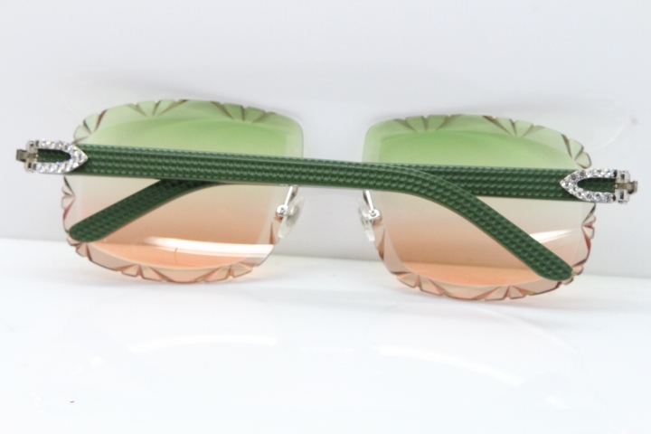 Cartier Rimless 8200762 Big Diamond Green Aztec Arms Sunglasses In Gold Green Brown Lens