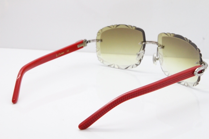 Cartier Rimless 8200762 Big Diamond Red Aztec Arms Sunglasses In Gold Brown Lens