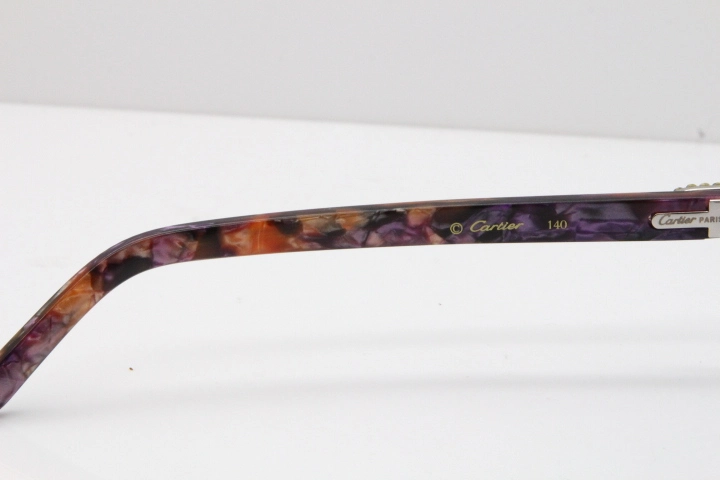 Cartier Rimless 8200762 Big Diamond Marble Purple Aztec Arms Sunglasses In Gold Blue Lens