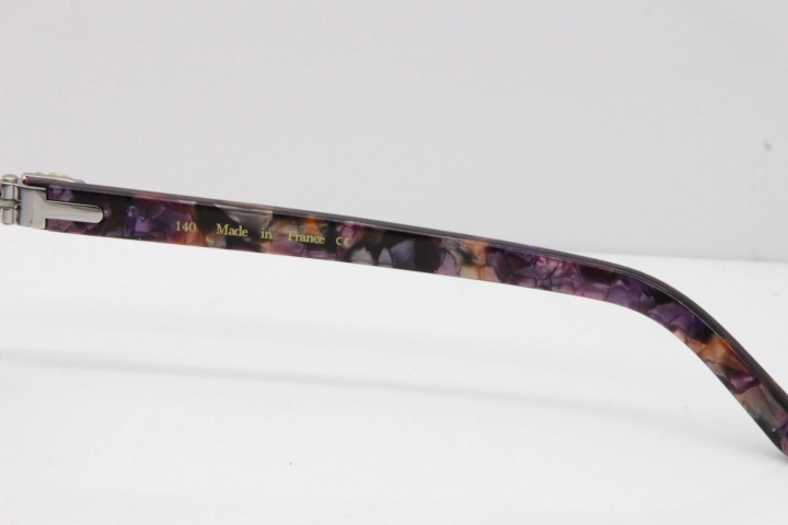 Cartier Rimless 8200762 Big Diamond Marble Purple Aztec Arms Sunglasses In Gold Blue Lens